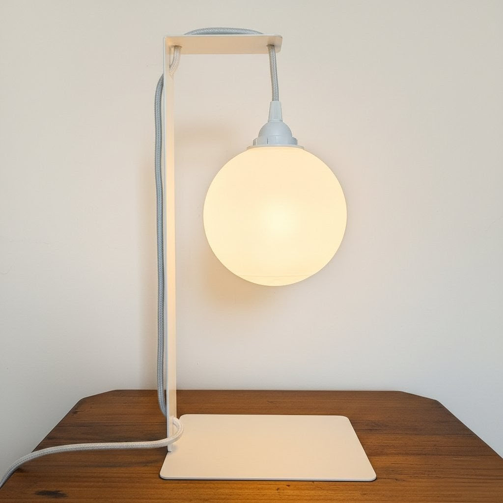 Lampe de table blanche en métal plié