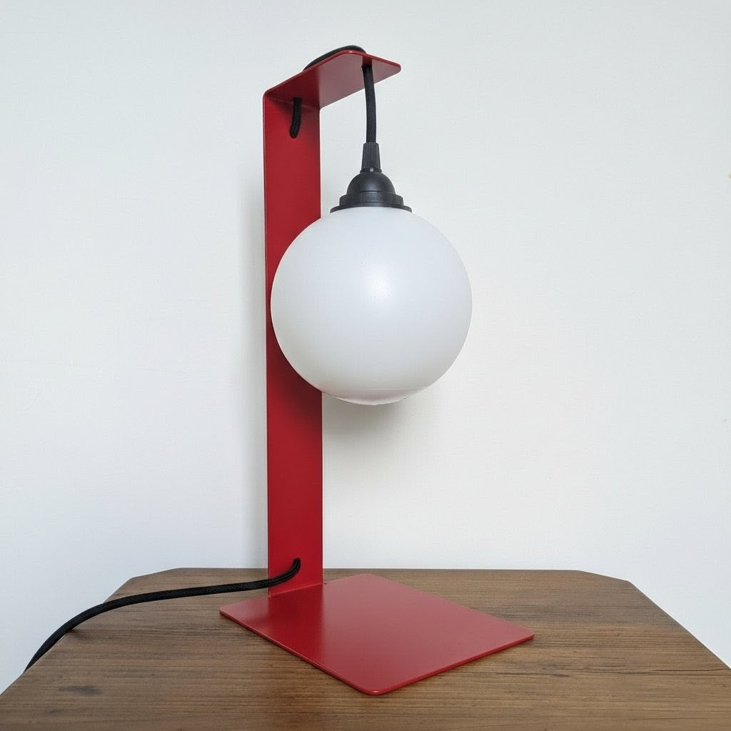 Lampe de table rouge en métal plié