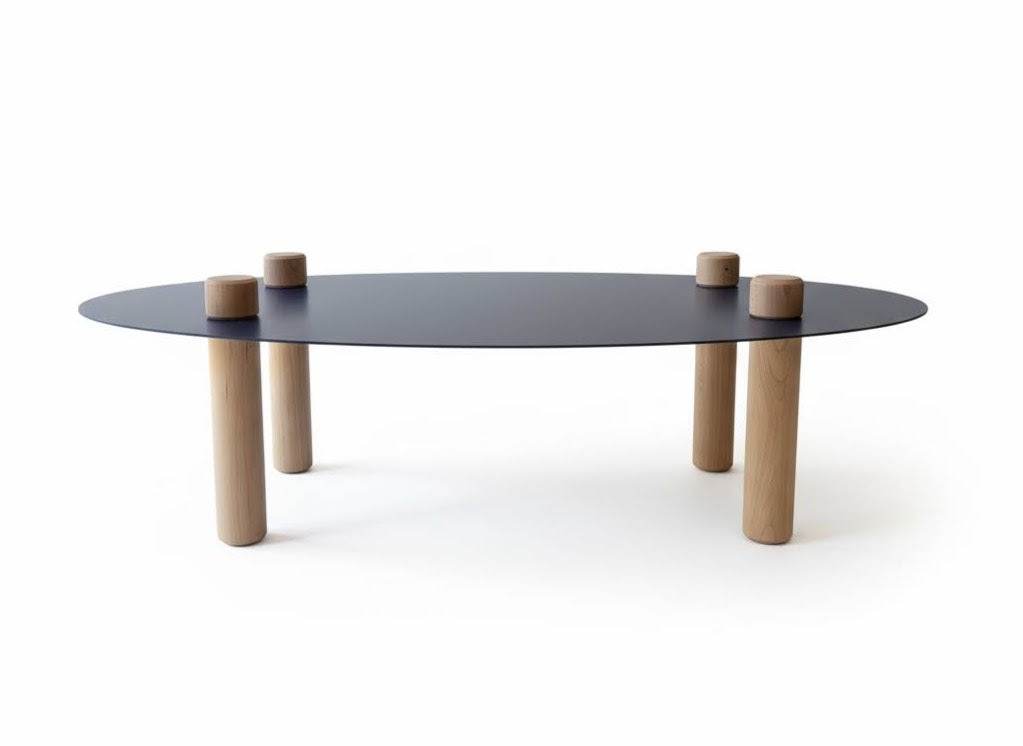 Table basse elliptique bleue