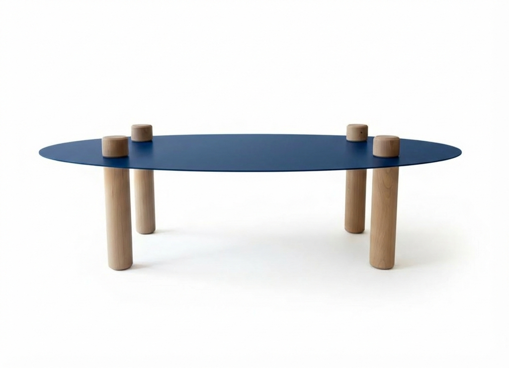 Table basse elliptique bleue