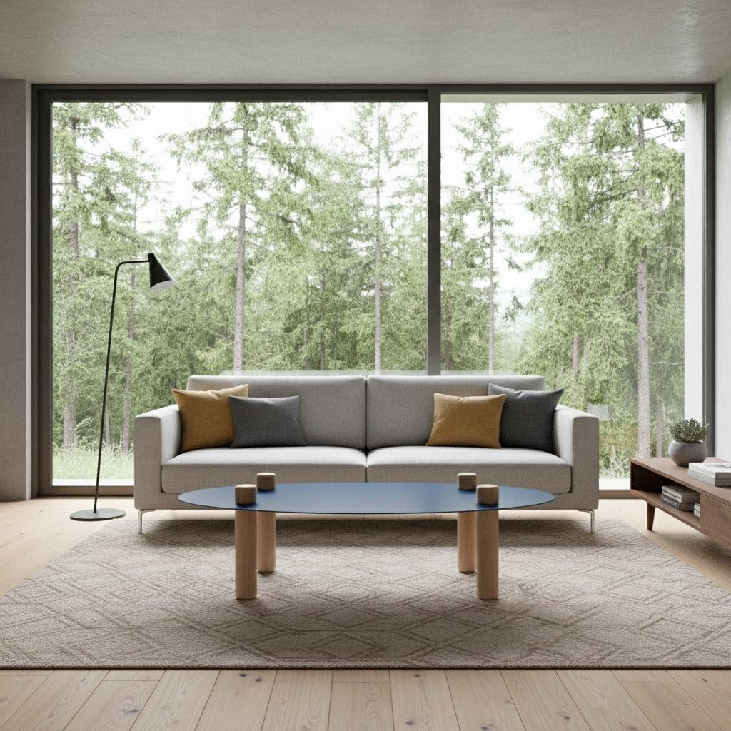 Table basse elliptique bleue