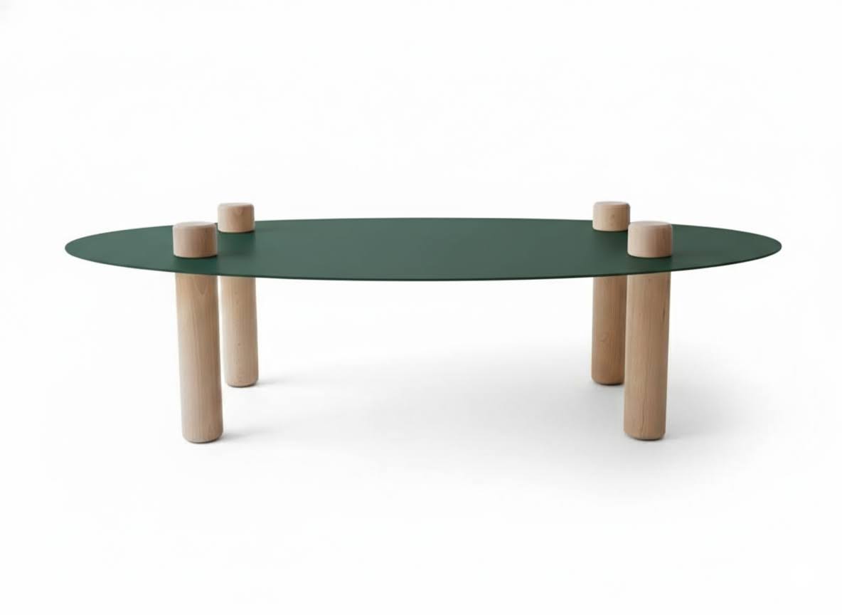 Table basse elliptique verte