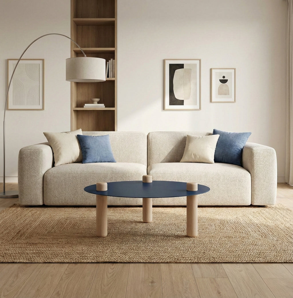 Table basse ronde bleue