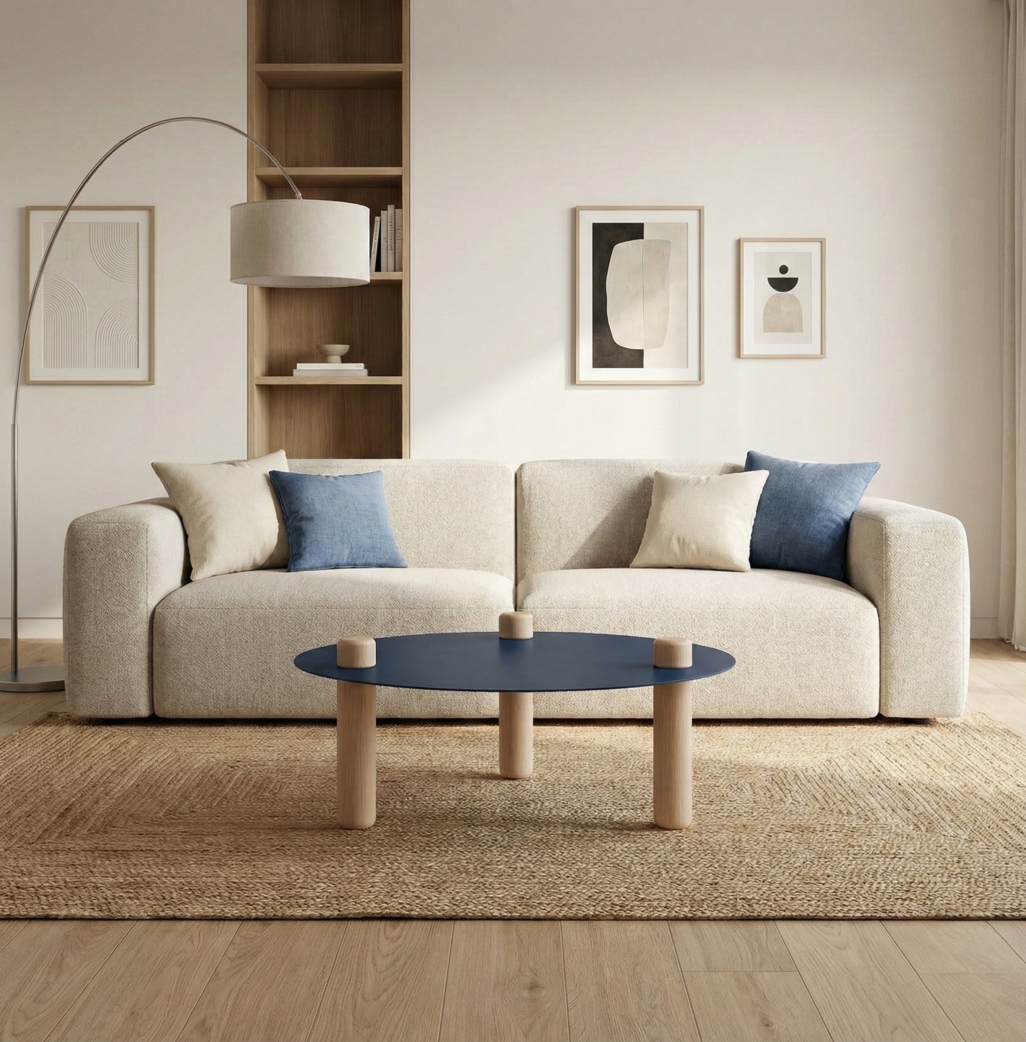 Table basse ronde bleue